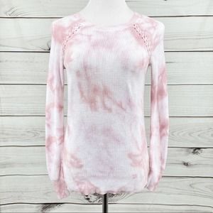 AMERICAN EAGLE OUTFITTERS Tie Dye Sweater SZ XS Pink Lace-Up Detail at Shoulders